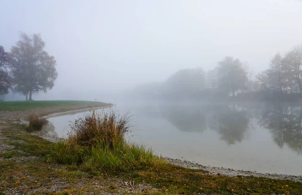 Der Germeringer See Bei Germering Oberbayern Landschaft See Nebel — Stockfoto