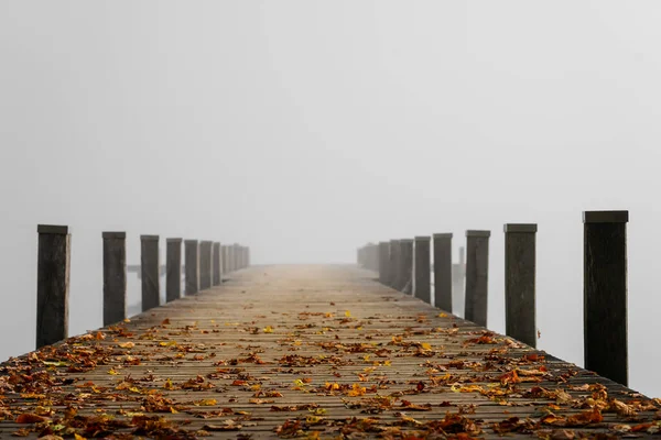 Steg Nebel Mystische Nebellandschaft See Morgennebel Herbst — Stockfoto