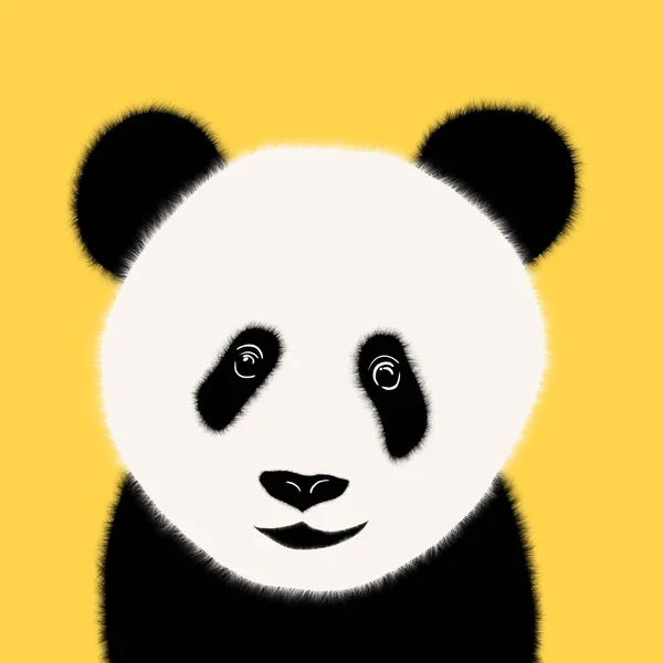 可爱的图片上的熊猫熊与黑色和白色的毛在黄色的背景 手绘简单肖像 — 图库照片