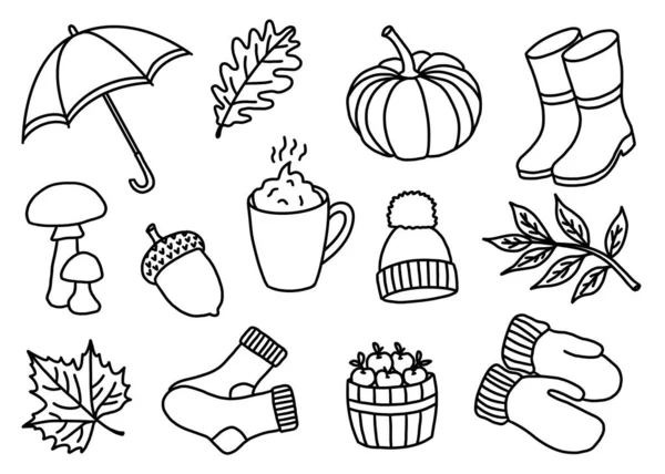 Cute Autumn Collection Set Fall Harvest Season Cartoon Illustration Clipart — Stock Photo, Image