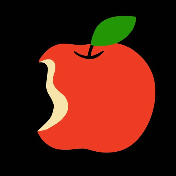 Rotgebissener Apfel Vor Schwarzem Hintergrund Illustration Quadratischen Format — Stockfoto