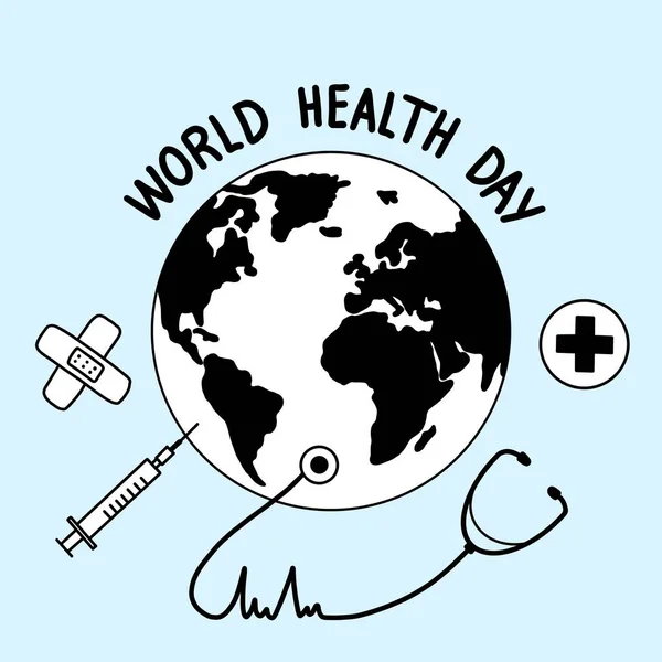 Illustration Zum Weltgesundheitstag Erde Mit Stethoskop Spritze Gips Und Medizinischem — Stockfoto