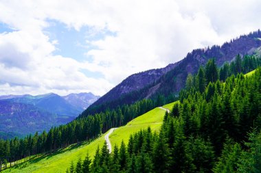 Hahnenkamm 'dan manzara manzarası. Avusturya 'da dağ, doğayla iç içe.