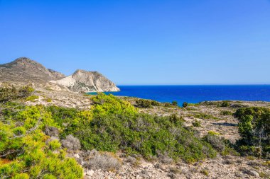 Yunanistan 'ın Kos adasındaki bir dağdan manzara ve Akdeniz manzarası.