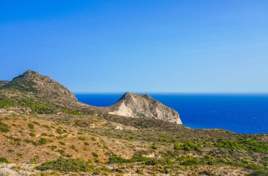 Yunanistan 'ın Kos adasındaki bir dağdan manzara ve Akdeniz manzarası.