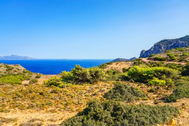 Yunanistan 'ın Kos adasındaki bir dağdan manzara ve Akdeniz manzarası.