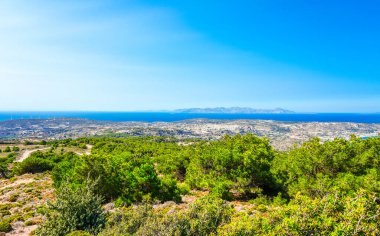 Yunanistan 'ın Kos adasındaki bir dağdan manzara ve Akdeniz manzarası.