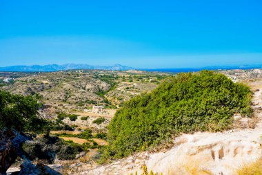 Yunanistan 'ın Kos adasındaki bir dağdan manzara ve Akdeniz manzarası.