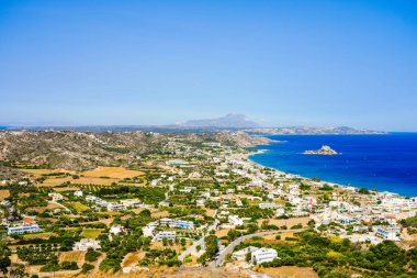 Yunanistan 'ın Kos adasındaki bir dağdan manzara ve Akdeniz manzarası.
