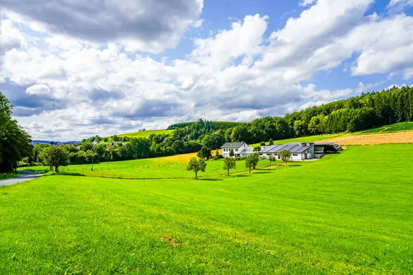 Landscape near Finnentrop. Nature with fields and forests in the Sauerland.