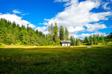Krallersee, Tauplitzalm 'ın yüksek platosunda. Styria 'daki Toten Gebirge gölü manzarası. Yeşil doğalı ve Tauplitz 'de gölü olan Idyllic manzarası.