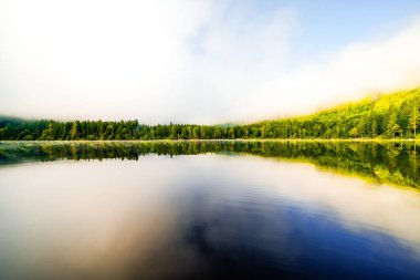 Styria 'daki Bad Mitterndorf' ta Oedensee 'deki manzara. Doğa, Avusturya 'daki Salzkammergut' ta berrak yüzme gölünde..