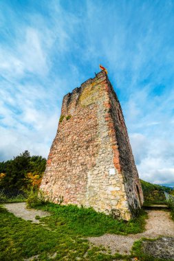 Kara Orman 'daki Hornberg Kalesi manzarası. Baden-Wrttemberg şehrinde eski bir şato harabesi var..