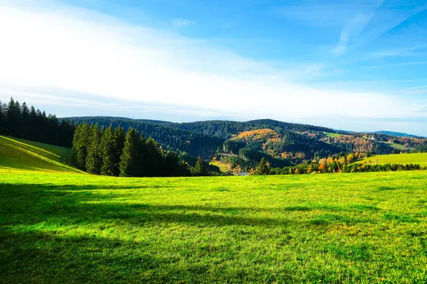 Jesienny Krajobraz Pobliżu Furtwangen Czarnym Lesie Natura Lasami Wzgórzami — Zdjęcie stockowe