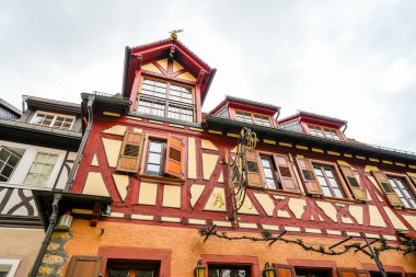 Traditional architecture with old half-timbered houses in the town of Heppenheim an der Bergstrasse. clipart