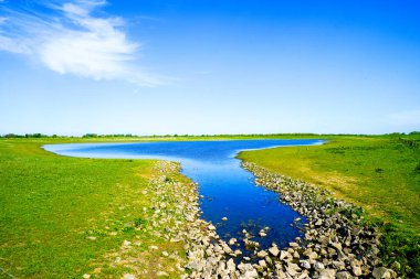 Landscape on the Bislicher Insel near Xanten in the Wesel district. Nature reserve on the floodplain landscape on the Lower Rhine. clipart