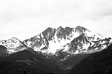 Moosen yakınlarındaki karlı dağların manzarası.