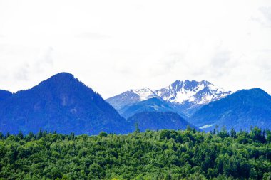 Moosen yakınlarındaki karlı dağların manzarası.