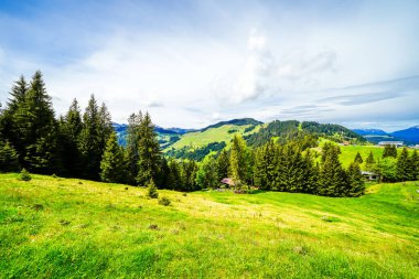 Niederau yakınlarındaki Markbachjoch manzarası. Tyrol 'daki Wildschoenau yakınlarında doğa ve çevre dağlar.
