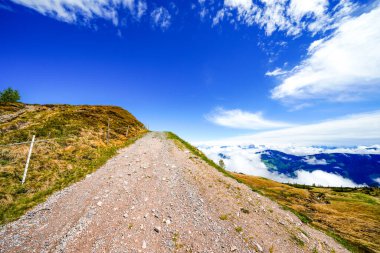 Çevredeki manzaranın Schatzberg 'den görüntüsü. Avusturya 'nın Kufstein bölgesindeki Wildschoenau' da Idyllic doğa. Tyrol 'daki Kitzbuehel Alplerinde dağ manzarası.