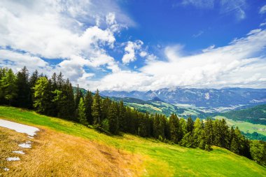 Alpbachtal 'daki Wiedersberger Borusu' nun manzarası. Doğa, dağlar ve Avusturya 'daki Alpbach yakınlarındaki Zillertal Alpler manzarası.