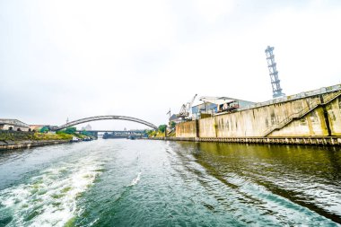 View of the surrounding area at the harbor in Duisburg. Industrial port on the Ruhr.