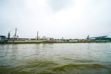 View of the surrounding area at the harbor in Duisburg. Industrial port on the Ruhr.