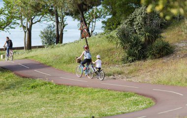 Bisiklet süren kişi bisiklet yolunda güneşli bir günde