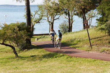 Bisiklet süren kişi bisiklet yolunda güneşli bir günde