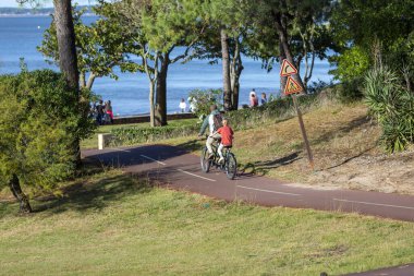 Bisiklet süren kişi bisiklet yolunda güneşli bir günde