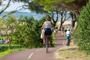 Bisiklet süren kişi bisiklet yolunda güneşli bir günde