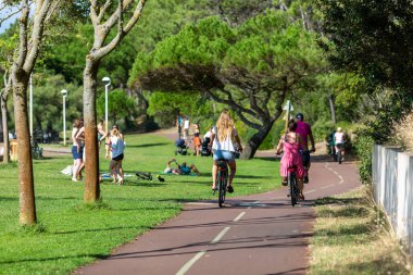 Bisiklet süren kişi bisiklet yolunda güneşli bir günde