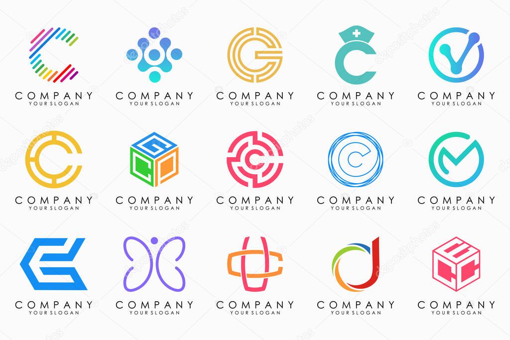Creative letter C logo icon set. design for business of luxury, elegant, simple.