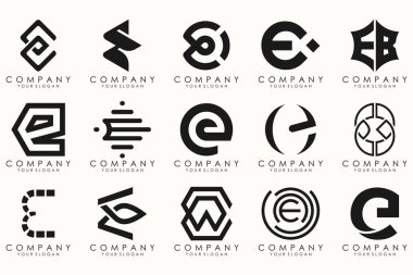 Collection of letter E abstract logo design symbol. Geometrical logos mega collection with letters. clipart