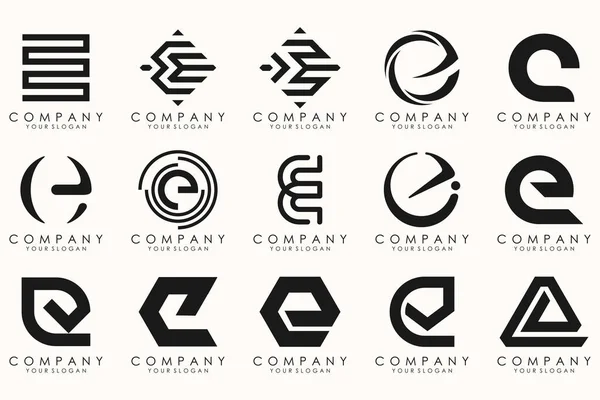 Stock vector Collection of letter E abstract logo design symbol. Geometrical logos mega collection with letters.