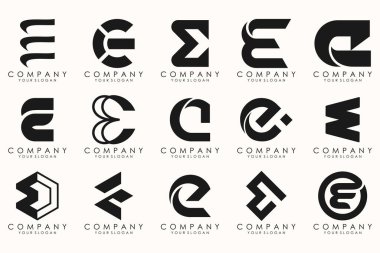 Collection of letter E abstract logo design symbol. Geometrical logos mega collection with letters. clipart