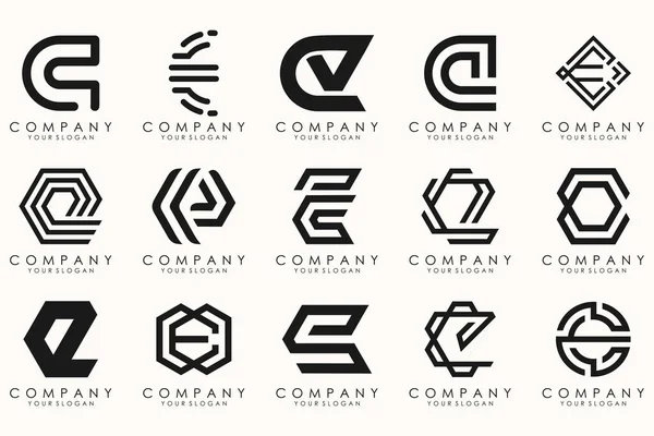 stock vector Collection of letter E abstract logo design symbol. Geometrical logos mega collection with letters.