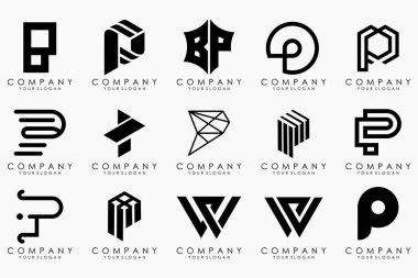 P harfi logo dizaynı. modern simge yaratıcı monogram ilham.