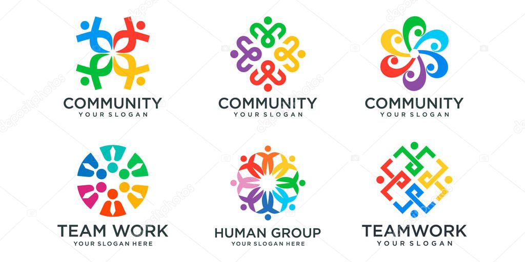Business People Together logo icon set. logo template can represent unity and solidarity in group