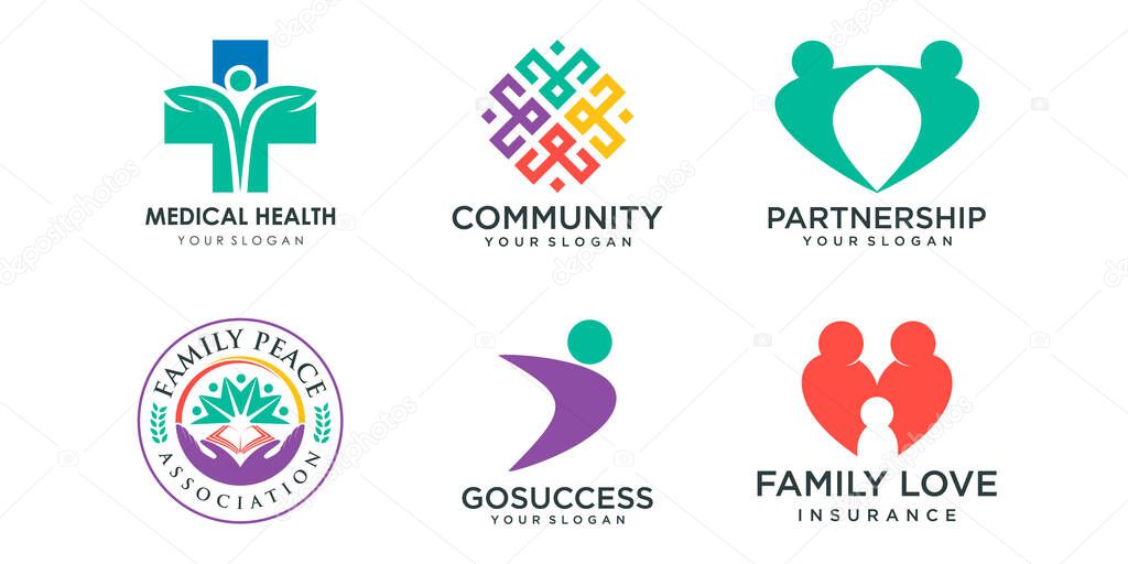 Creative people logo icon set, logo used for community, creative hub, social connection, family, team work, together.