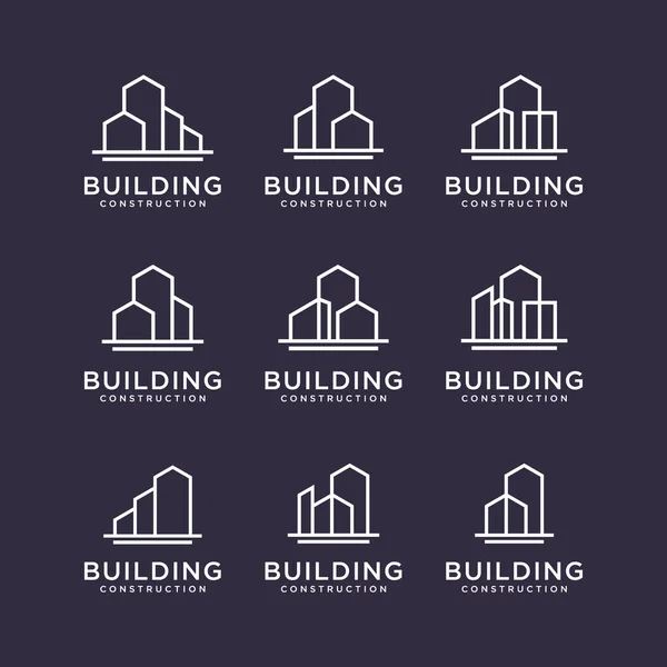 Set Building Logo Designs Construction Logo Design Line Art Style — Stock Vector