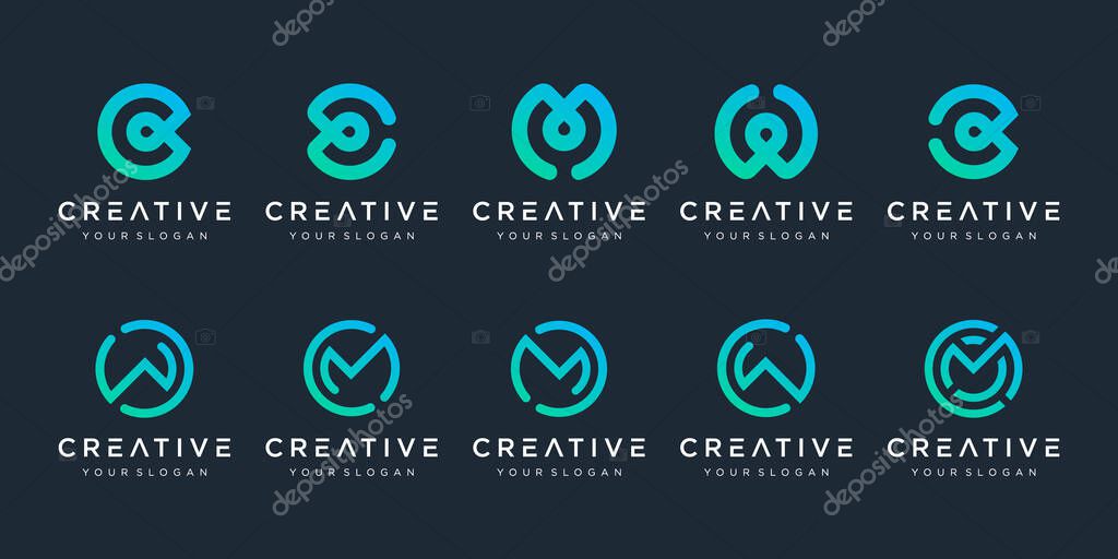 Set of creative monogram logo design template. icons for business of luxury, elegant, simple.