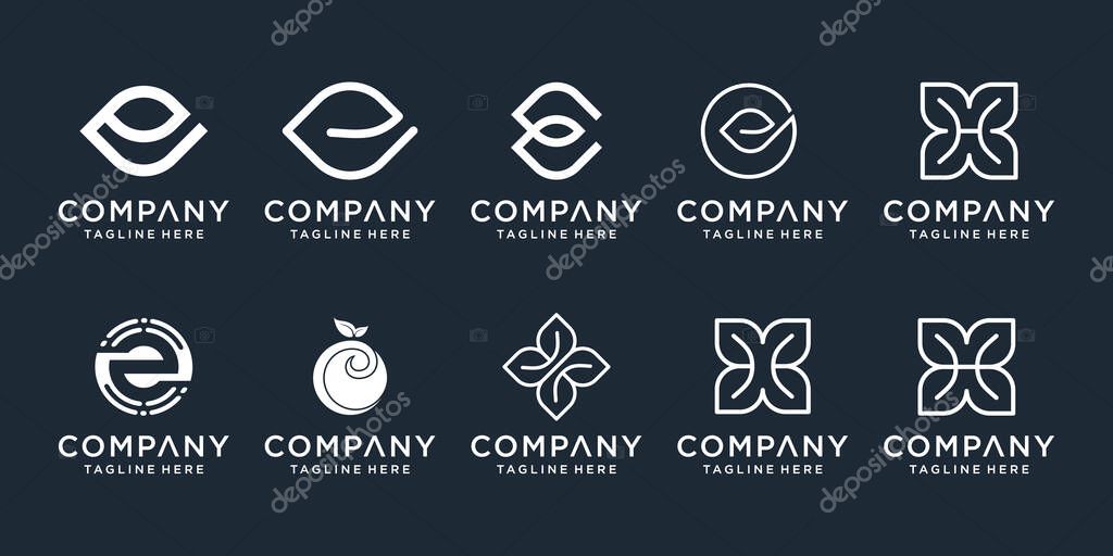 Set of abstract initial letter E and H logo design template. icons for business of luxury, nature, spa, simple.