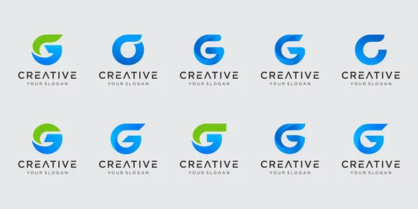 Soyut G harfi logo şablonu seti. Moda, dijital ve teknoloji sektörleri için simgeler