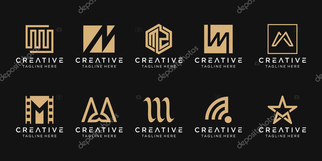 Set of abstract initial letter M logo template. icons for business of fashion, sport, automotive, simple.