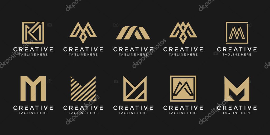 Set of abstract initial letter M logo template. icons for business of fashion, sport, automotive, simple.