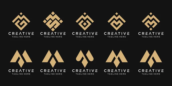 Conjunto Plantilla Logotipo Inicial Monograma Abstracto Iconos Para Negocios Moda — Vector de stock