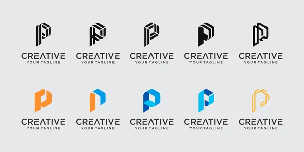 Soyut P harfi logo şablonu seti. Moda, dijital ve teknoloji sektörleri için simgeler,