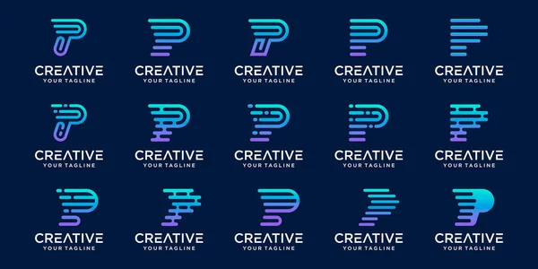 Soyut P harfi logo şablonu seti. Moda, dijital ve teknoloji sektörleri için simgeler