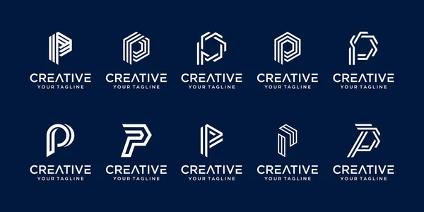 Soyut P harfi logo şablonu seti. Moda, dijital ve teknoloji sektörleri için simgeler